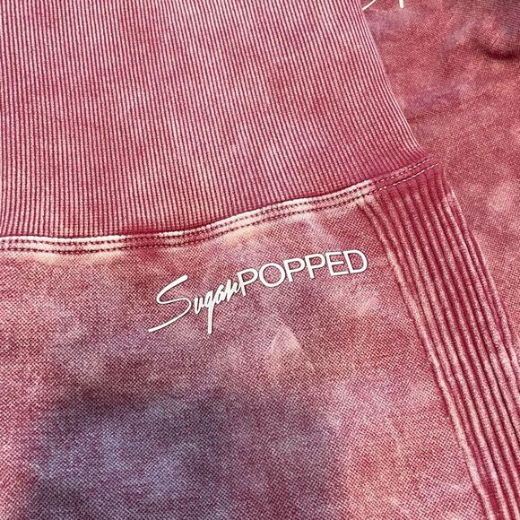 Sugar Popped Extreme Lift  Athletic Set Legging Crop Top Berry Pink Stretch Knit - Picture 8 of 9
